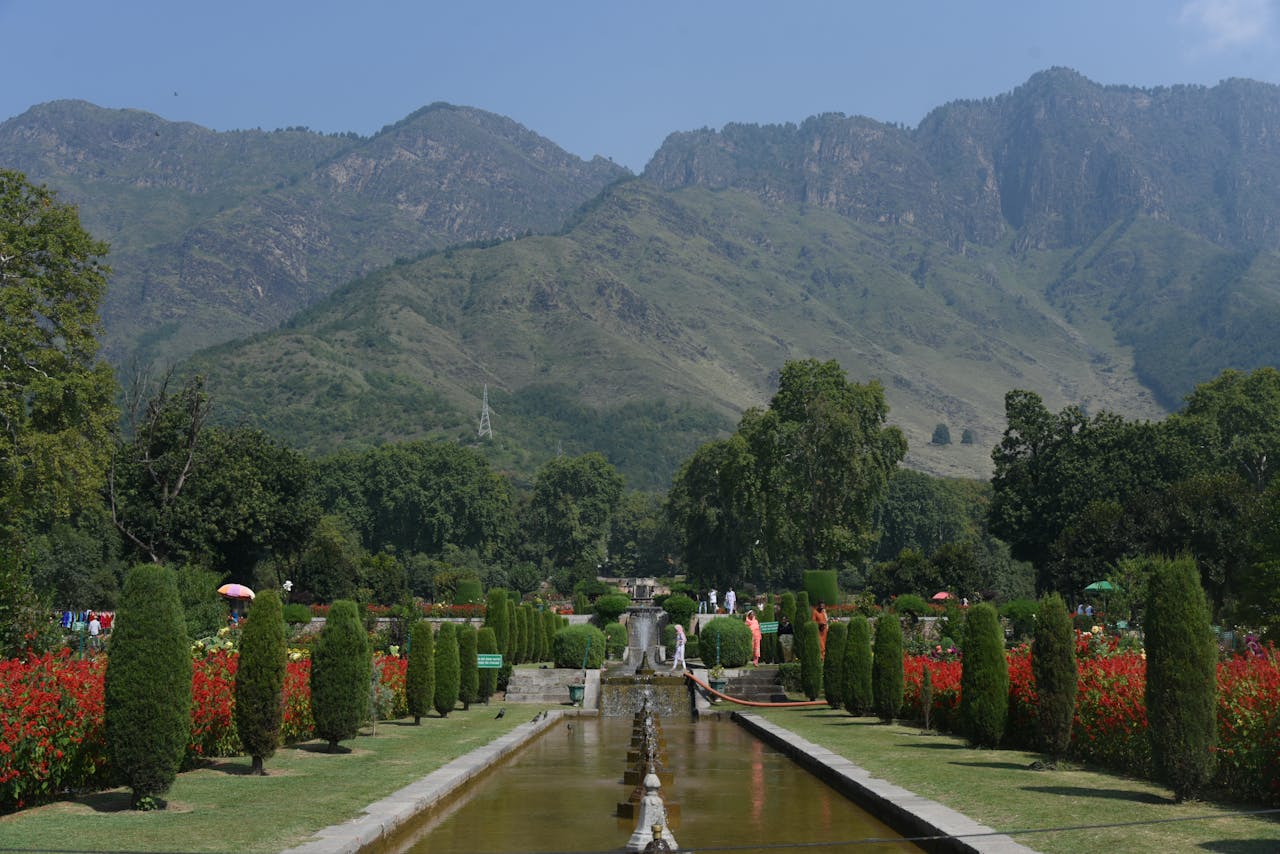 Scenic Garden Below the Kashmir Mountains